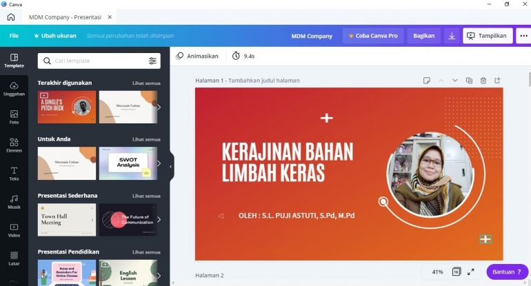 Piihan Template Presentasia. Foto: dokumentasi pribadi