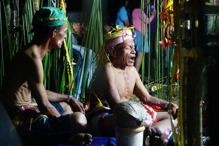 Foto: Seorang belian sedang mendaraskan mantera atau 'doa'. (sumber: kompas.id).