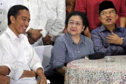 Jokowi bersama Megawati dan JK pada 2014 laluI Gambar : AFP.Bayu Ismoyo via Kompas.com