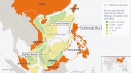 Peta cadangan minyak bumi yang terdapat di Laut Cina Selatan (sumber : CSIS)