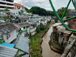 Sungai Brantas yang melintas tepat di kota Malang semakin sempit alirannya karena terdesak pemukiman. Dokumen pribadi