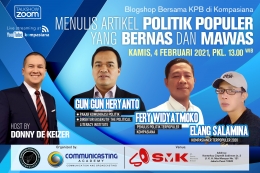 Blogshop Bersama KPB di Kompasiana: Menulis Artikel Politik yang Bernas dan Mawas (sumber: Properti KPB - Design By Andri Sonda, Manna Creative Design, Makassar)