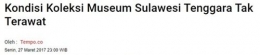 Berita tentang Museum Sultra pada 2017 (Foto: tangkapan layar dari tempo.co)