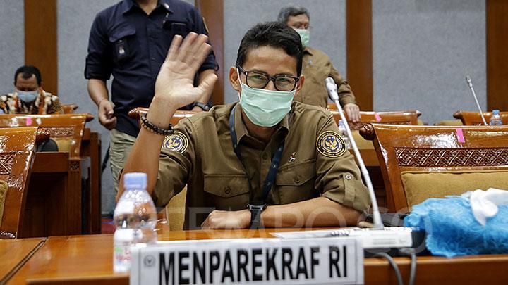 Menparekraf Sandiaga Uno saat rapat bersama Komisi X DPR, 14/ 01/ 2021 (Foto: Tempo/ Taufan Rengganis).