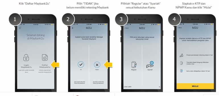 Tahapan awal pembukaan rekening M2U melalui aplikasi | Tangkapan layar dari maybank.co.id