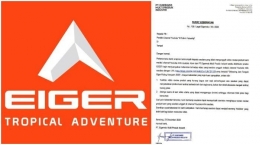 Logo Eiger dan surat keberatan terhadap salah seorang YouTuber | Gambar: Tribunnews