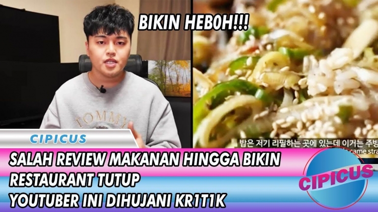 Youtuber HayanTree yang Salah Review Makanan yang Mebuat Restoran Terkait Tutup. Sumber: Youtube Cipicus