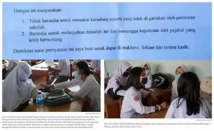 Sumber: kompas.id dan potongan surat tidak bersedia mengikuti peraturan sekolah. Berbuahkan hasil manis untuk kasus viral di SMKN 2 Padang.