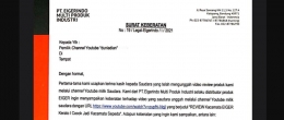 Surat layangan surat PT Eigerindo Multi Produk Industri (MPI) terhadap Dian Widiyanarko | sumber: Twitter @duniadian