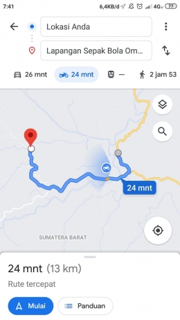 Lama perjalanan dari rumah ke Lapangan Ombilin Kota Sawahlunto (Dokpri)