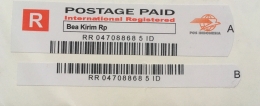 Carik "barcode" yang ditempel pada amplop/sampul surat yang dikirim secara tercatat. (Foto: BDHS)