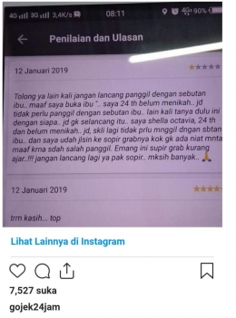 Screenshot Penilaian Penumpang Yang Viral. Sumber Instagram/gojek24jam