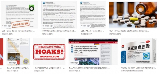 Tangkapan layar berbagai kasus hoaks Lianhua di hasil pencarian Google (Dokumentasi Pribadi).