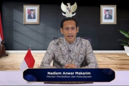 Menteri Pendidikan dan Kebudayaan Nadiem Anwar Makarim (Foto: Webinar Kemendikbud via Kompas.com)