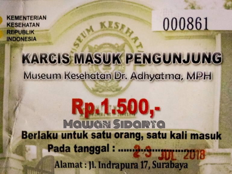 Tiket masuk Museum Kesehatan Surabaya (dok. Mawan Sidarta)
