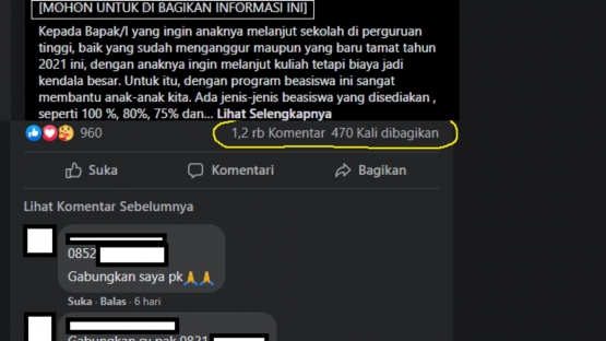 Contoh pencantuman nomor kontak di grup media sosial | Dokumen pribadi (tangkapan layar)