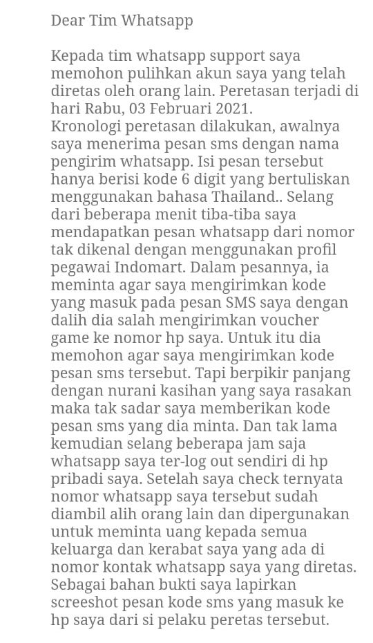 Surat permintaan pemulihan akun WhatsApp | Dokumen pribadi (tangkapan layar)