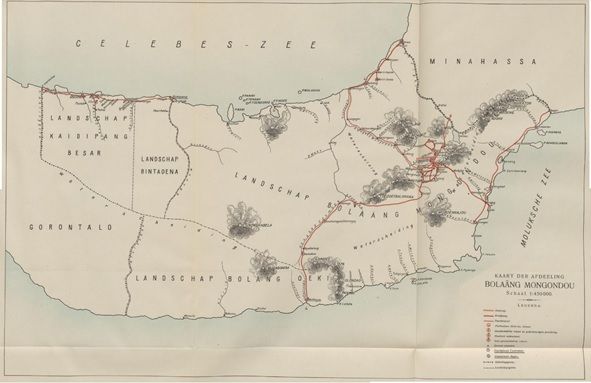 Peta Afdeling Bolang Mongondow dan sebaran sekolah-sekolah pada akhir tahun 1916Sumber: www.delpher.nl