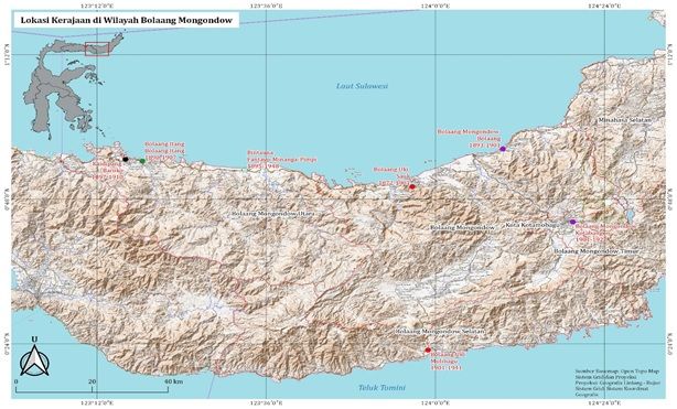 Peta wilayah Kerajaan Bolaang Mongondow, awal abad 19. Sumber: Asmunandar/Balai Arkeologi Sulawesi Utara