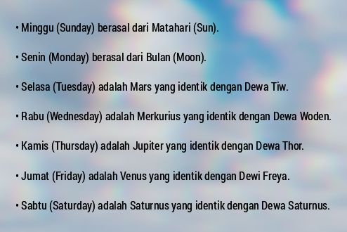 Penamaan hari. | Dokumentasi hasil olehan pribadi.