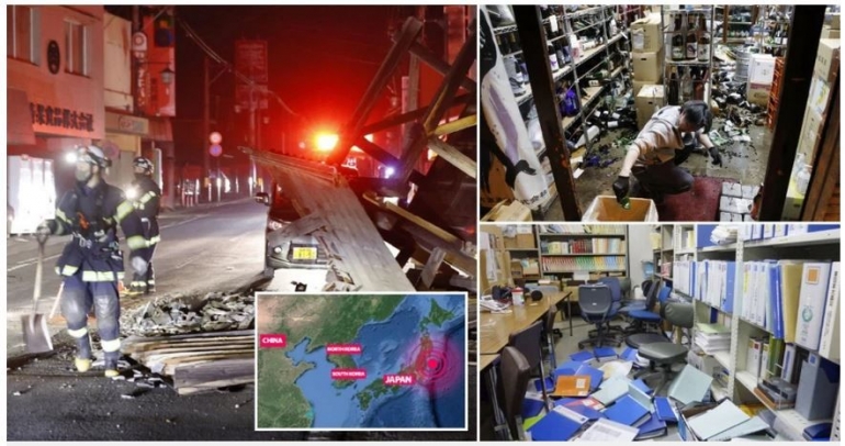 Kondisi beberapa temapat di Jepang setelah dilanda gempa bumi berskala 7.3 magnitude pada Sabtu malam (13/02/2021) waktu setempat. Sumber: Associated Press