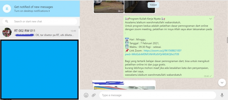 Dokumentasi pelatihan dasar pemrograman dart (Sumber : Penulis).