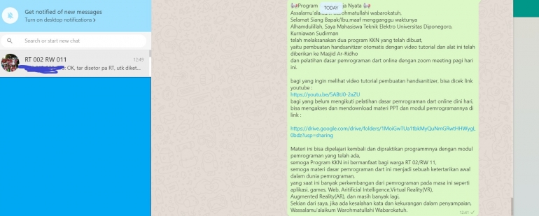 Dokumentasi pelatihan dasar pemrograman dart (Sumber : Penulis).