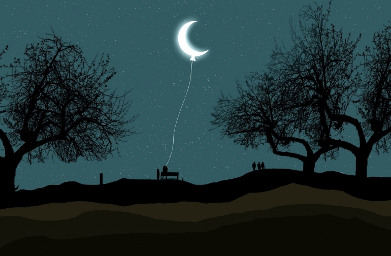 ilustrasi malam dan bulan sabit. (sumber: pixabay.com/Syaibatulhamdi)