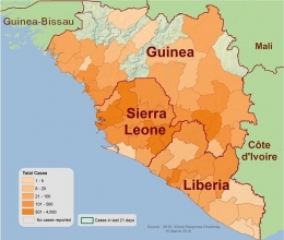 Pusat penyebaran wabah Ebola tahun 2014-2016. Sumber:www.cdc.gov 