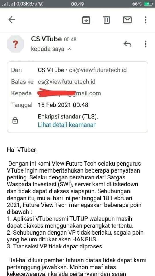 CS Future View Tech Memberi tahu bahwa Vtube Resmi ditutup ( Foto : Andri Isharyono Facebook )