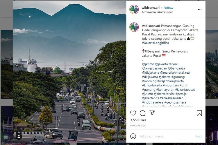 Pemandangan Gunung Gede Pangrango dilihat dari Kemayoran, Jakarta Pusat, Rabu (17/2/2021) pagi.(Ari Wibisono/Instagram wibisono.ari)