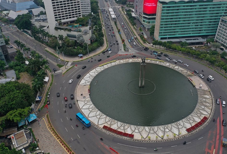 Wajah Bundaran HI dari udara (Foto: Antara/Sigid Kurniawan)