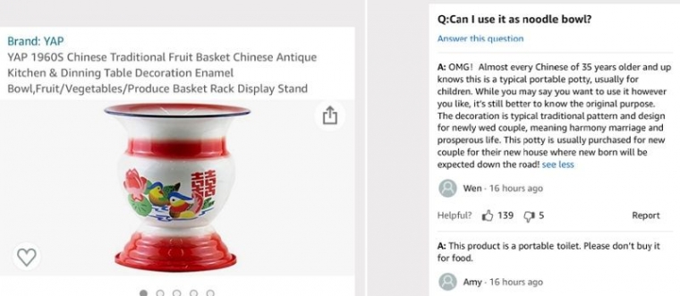 Unggahan penjualan pispot china di amazon.com (sumber: news.okezone.com)