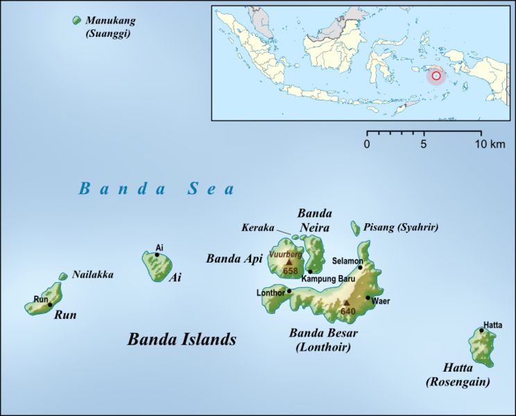 Neira termasuk dalam gugusan Kepulauan Banda. Sumber: wikipedia