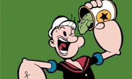 Popeye melahap sekaleng bayam. | Happymag.tv