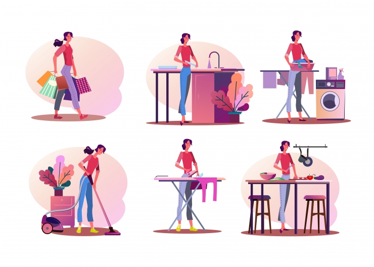 Ilustrasi pekerjaan rumah tangga (desain oleh: pch.vector/freepik)