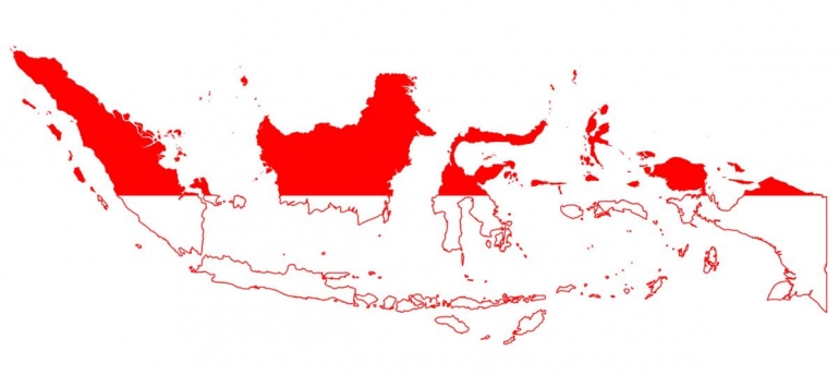 Ilustrasi Peta Indonesia bercorak Merah Putih. (Sumber: worldofghibli.id) 