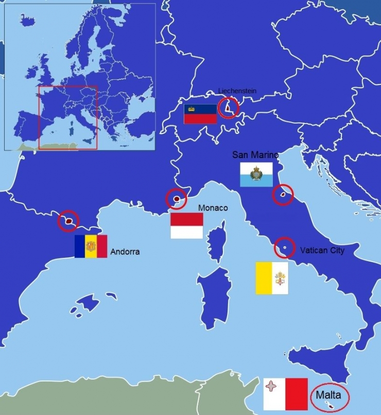 Peta Negara-negara Mini Eropa. Sumber: Paasikivi / wikimedia