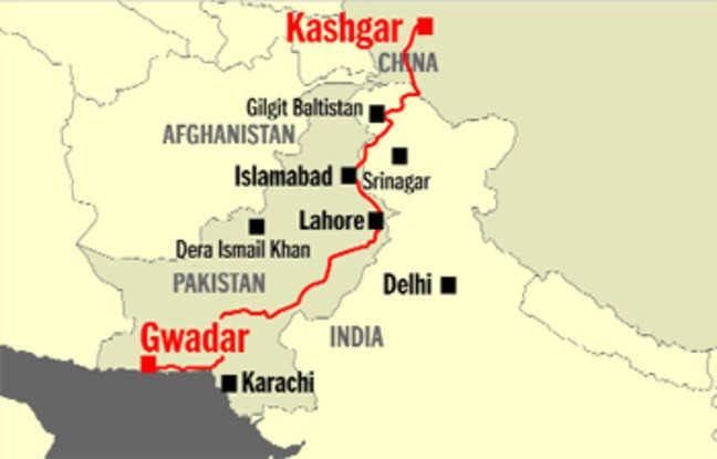 Peta jalur darat antara Kashgar, China, dan Gwadar di Pakistan. | Sumber: www.tribuneindia.com