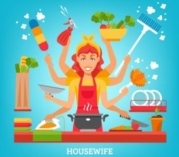Ilustrasi ibu rumah tangga yang sibuk (desain oleh: macrovector/freepik)