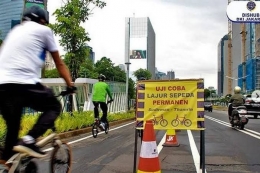 Uji coba lajur Sepeda Sudirman-Thamrin (Dok Dishub DKI Jakarta via Kompas.com)