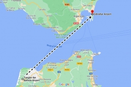Rute antar benua Tangier-Gibraltar. Sumber: Google map