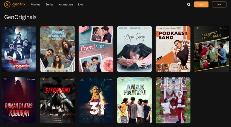 List Konten Original Genflix yang bisa kita nikmati (sumber: genflix.co.id)