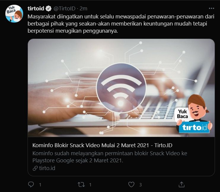 Source: twitter.com/TirtoID