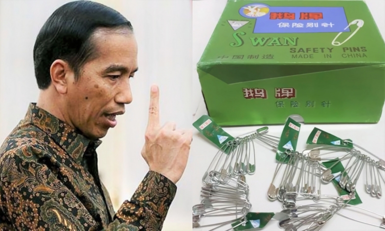 Presiden Joko Widodo dan ilustrasi produk peniti | Kolase (KOMPAS.com & Bukalapak)
