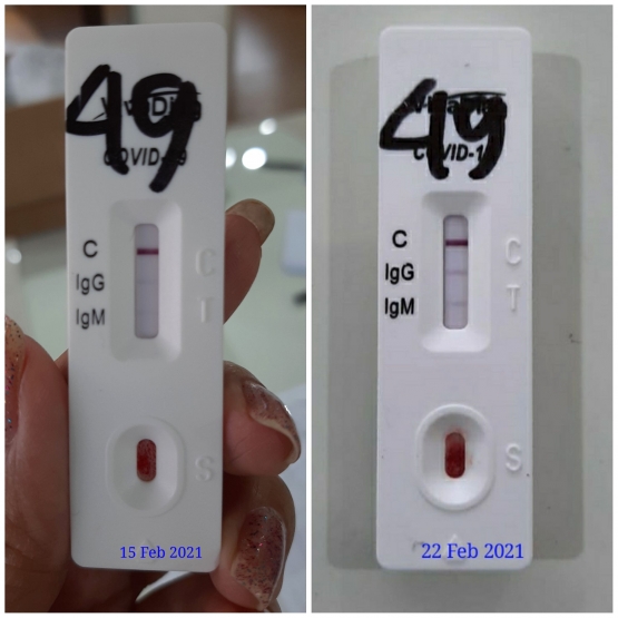 Hasil tes Rapid Antibodi saya reaktif setelah 2 minggu & 3 minggu setelah suntikkan vaksin kedua (Dokumentasi Pribadi)