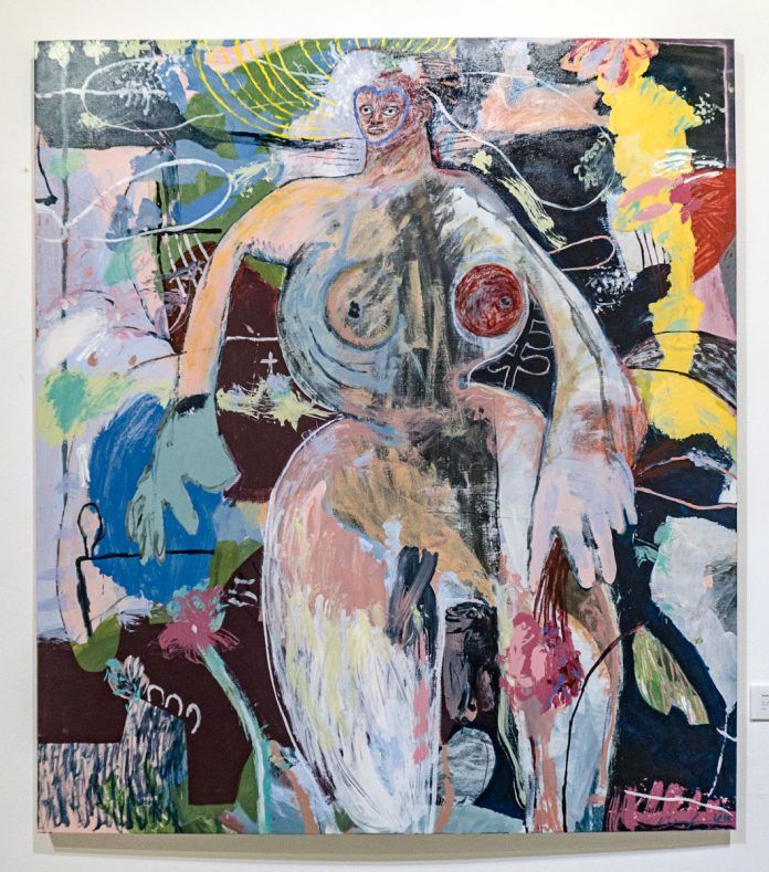 Hungry, Natisa Jones, 2018, 150 x 151, Acrylic, Charcoal on Linen Canvas (source: IndoArtNow) 