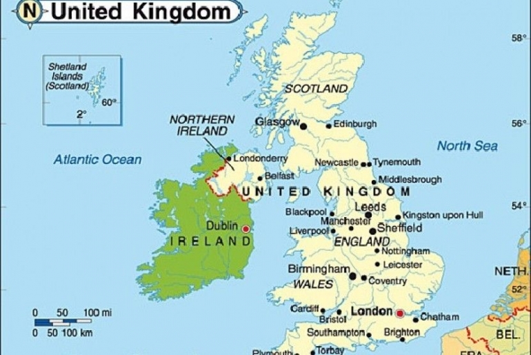 Posisi Irlandia yang di bawah bayangan kekuasan UK (Foto: map europe dari republika.co.id)