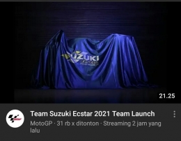 Peluncuran Tim Suzuki Ecstar yang disiarkan langsung lewat kanal Youtube MotoGP. Gambar: Dokumentasi pribadi/Youtube/MotoGP
