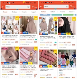 Kisaran harga hijab di e-commerce | sumber: tangkapan layar, dokumentasi pribadi